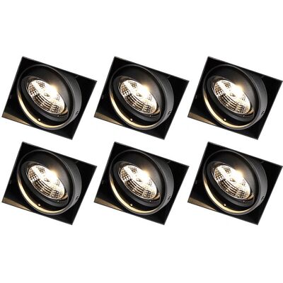 QAZQA Conjunto de 6 focos empotrados negros - Ajustable, Moderno, Acero - para GU10 LED 50W QAZQA Conjunto de 6 focos empotrados negros - Ajustable, Moderno, Acero - para GU10 LED 50W