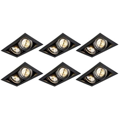 Qazqa - Conjunto de 6 focos empotrables negros AR111 ajustables - Adecuado para LED Qazqa - Conjunto de 6 focos empotrables negros AR111 ajustables - Adecuado para LED