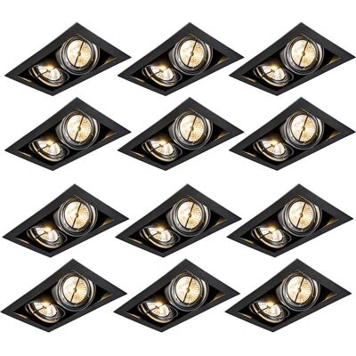 Conjunto de 12 focos empotrables ajustables AR111 negros - 2 luces Conjunto de 12 focos empotrables ajustables AR111 negros - 2 luces