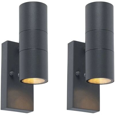 QAZQA Conjunto de 2 apliques de exterior sensor gris oscuro - Moderno, GU10 QAZQA Conjunto de 2 apliques de exterior sensor gris oscuro - Moderno, GU10