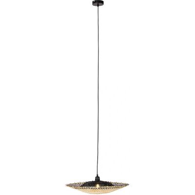QAZQA Rina Lámpara Colgante Negra de Bambú y Acero - 50cm - Interior QAZQA Rina Lámpara Colgante Negra de Bambú y Acero - 50cm - Interior