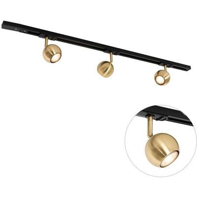 Sistema de Iluminación de Riel Moderno Qazqa con 3 Focos Dorados - Negro y Oro Sistema de Iluminación de Riel Moderno Qazqa con 3 Focos Dorados - Negro y Oro