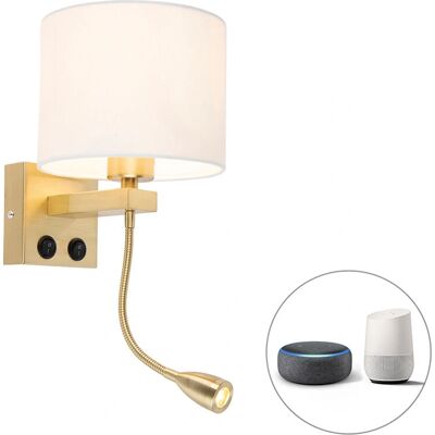 QAZQA Luz de Pared Art Déco Inteligente Blanco/ Oro - E27 - 806 lúmenes QAZQA Luz de Pared Art Déco Inteligente Blanco/ Oro - E27 - 806 lúmenes