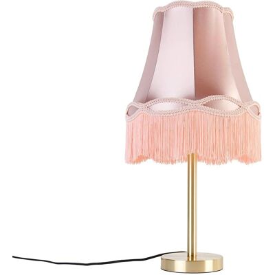 Qazqa lámpara de mesa clásica rosa con modelo de latón - 30cm Qazqa lámpara de mesa clásica rosa con modelo de latón - 30cm