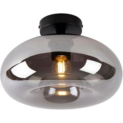 QAZQA Lámpara de Techo Negra Art Déco con Cristal Ahumado y WiFi P45 - Busa QAZQA Lámpara de Techo Negra Art Déco con Cristal Ahumado y WiFi P45 - Busa