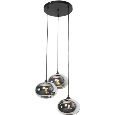 QAZQA Lámpara colgante Art Déco negra con cristal ahumado 3 WiFi P45 - Redonda QAZQA Lámpara colgante Art Déco negra con cristal ahumado 3 WiFi P45 - Redonda
