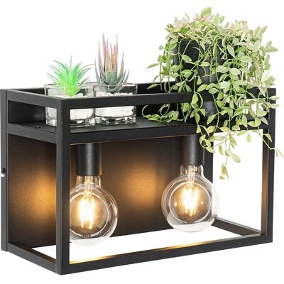Qazqa Lámpara de Pared Inteligente Negra con Rack - 2x4.9W LED Industrial Qazqa Lámpara de Pared Inteligente Negra con Rack - 2x4.9W LED Industrial