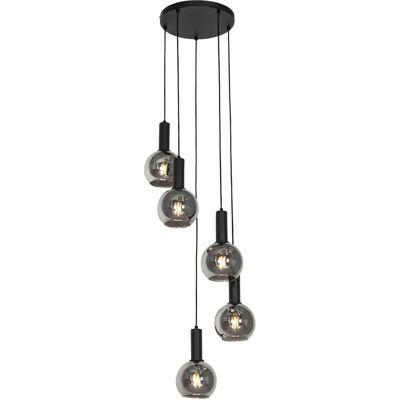 Lámpara colgante Art Déco negra con cristal ahumado y 5 luces - Josje Lámpara colgante Art Déco negra con cristal ahumado y 5 luces - Josje