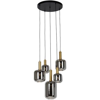 QAZQA Lámpara colgante moderna negra dorada con cristal ahumado 5 bombillas - Lámpara colgante QAZQA Lámpara colgante moderna negra dorada con cristal ahumado 5 bombillas - Lámpara colgante