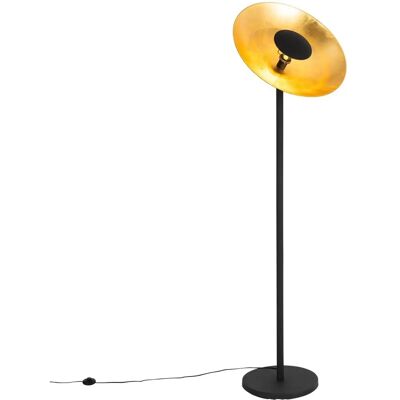 Qazqa Lámpara de pie industrial negra con interior dorado - 60cm Qazqa Lámpara de pie industrial negra con interior dorado - 60cm
