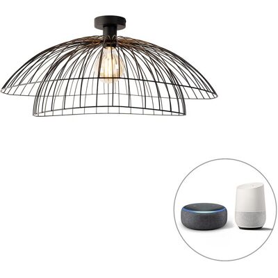 Qazqa Lámpara de Techo Inteligente Negra WiFi - E27 - 470lm Qazqa Lámpara de Techo Inteligente Negra WiFi - E27 - 470lm