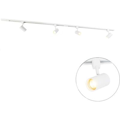 Sistema de riel monocromático moderno con 4 focos - Blanco Sistema de riel monocromático moderno con 4 focos - Blanco