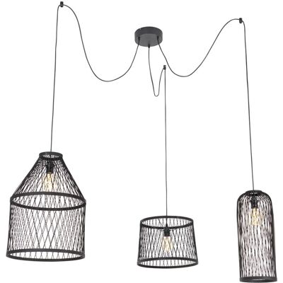 QAZQA Lámpara colgante exterior rústica inteligente 3 luces negro ratán - Calamus QAZQA Lámpara colgante exterior rústica inteligente 3 luces negro ratán - Calamus