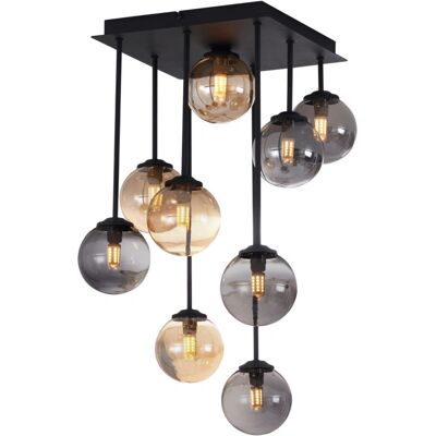 QAZQA Moderne Lampe Suspendue Noire avec Verre Ambre et Fumé 9 Lumières - Athènes - Publicité QAZQA Moderne Lampe Suspendue Noire avec Verre Ambre et Fumé 9 Lumières - Athènes - Publicité