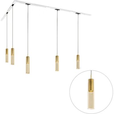 QAZQA - Iconic Lloyd - Colgantes cilíndricos dorados - 5 luces - Track lighting system QAZQA - Iconic Lloyd - Colgantes cilíndricos dorados - 5 luces - Track lighting system