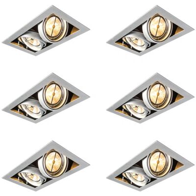Qazqa Acero Ajustable 2 Luces AR111 Empotrables - Pack de 6 Qazqa Acero Ajustable 2 Luces AR111 Empotrables - Pack de 6