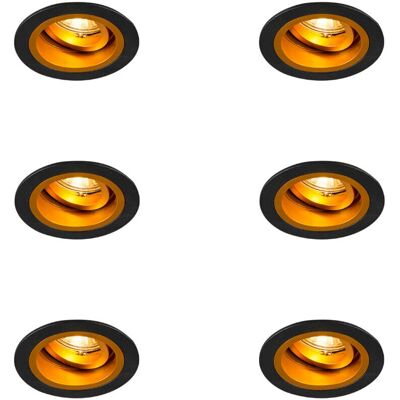 QAZQA Marca Chuck Juego de 6 Focos Empotrados Negros y Dorados QAZQA Marca Chuck Juego de 6 Focos Empotrados Negros y Dorados