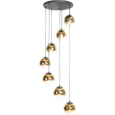 Lámpara colgante inteligente Art Déco negra con cristal dorado 7 luces - Lámpara suspendida Lámpara colgante inteligente Art Déco negra con cristal dorado 7 luces - Lámpara suspendida