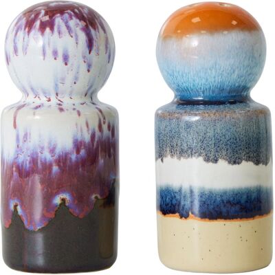 HKliving Set sale e pepe in ceramica smaltata con smalto reattivo - Vintage anni 70 - Multicolore HKliving Set sale e pepe in ceramica smaltata con smalto reattivo - Vintage anni 70 - Multicolore