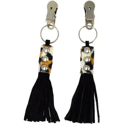 Accessori Bondage Rimba - Pinze per capezzoli in metallo con pelle e design leopardato Accessori Bondage Rimba - Pinze per capezzoli in metallo con pelle e design leopardato