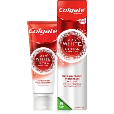 Colgate - Max White Ultra Active Foam - 50 ml - Dentifrice - Publicité Colgate - Max White Ultra Active Foam - 50 ml - Dentifrice - Publicité