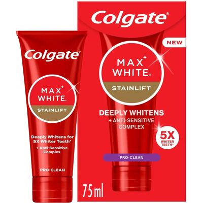 Colgate Max White Stain Lift Pro Clean Toothpaste - 75ml - 5x whiter teeth in 3 days Colgate Max White Stain Lift Pro Clean Toothpaste - 75ml - 5x whiter teeth in 3 days