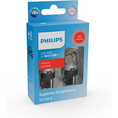Ampoule LED de signalisation Philips Ultinon Pro7000 - W21/5W, Rouge, 12V/24V - Publicité Ampoule LED de signalisation Philips Ultinon Pro7000 - W21/5W, Rouge, 12V/24V - Publicité