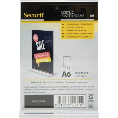 Porte-affiche en acrylique Securit A6 - Transparent, Intérieur/Extérieur Porte-affiche en acrylique Securit A6 - Transparent, Intérieur/Extérieur