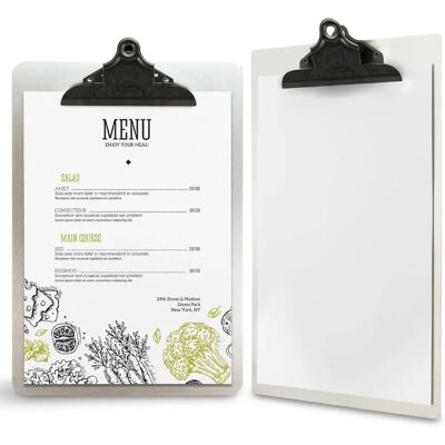 Porta Menús de Metal Securit con Clip - A4, Gris Porta Menús de Metal Securit con Clip - A4, Gris