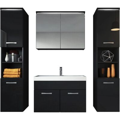 BADPLAATS - Ensemble salle de bain moderne - 80cm noir brillant - Avec miroir et armoires - Publicité BADPLAATS - Ensemble salle de bain moderne - 80cm noir brillant - Avec miroir et armoires - Publicité