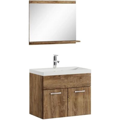 Ensemble Salle de Bain Montreal 02 60cm Chêne Marron - Meuble Lavabo & Miroir - Publicité Ensemble Salle de Bain Montreal 02 60cm Chêne Marron - Meuble Lavabo & Miroir - Publicité