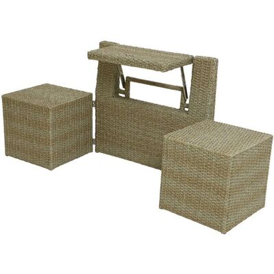 JARDIDECO Java Ensemble de Balcon - Résine Tressée, 2 Poufs & Table - Publicité JARDIDECO Java Ensemble de Balcon - Résine Tressée, 2 Poufs & Table - Publicité
