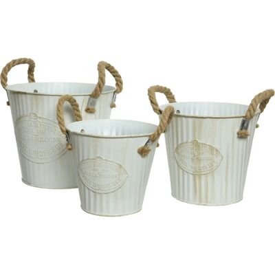 Decoris Pflanzgefäße-Set - Weiße Metallseilgriffe - 3 Stück Decoris Pflanzgefäße-Set - Weiße Metallseilgriffe - 3 Stück