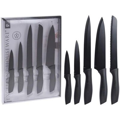Set di 5 coltelli da cucina neri - Excellent Houseware Set di 5 coltelli da cucina neri - Excellent Houseware