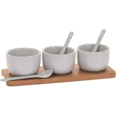 EH Set aus 3 Keramikschalen mit Bambusplatte - Serviergeschirr EH Set aus 3 Keramikschalen mit Bambusplatte - Serviergeschirr