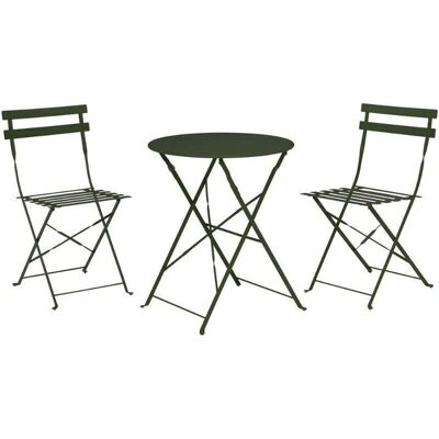 Progarden - Conjunto de Mesa de 60cm y 2 Sillas Plegables de Metal para Jardín Progarden - Conjunto de Mesa de 60cm y 2 Sillas Plegables de Metal para Jardín