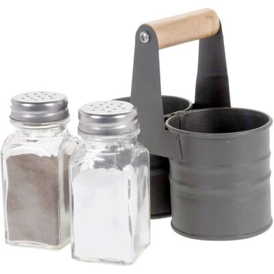 Set med glas salt- och pepparströare - Hållbar metallställning Set med glas salt- och pepparströare - Hållbar metallställning