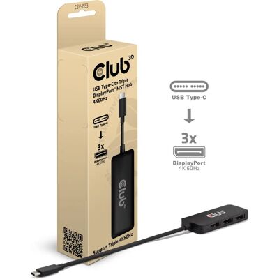 Club3D CSV-1553 USB-C Triple DisplayPort MST Hub - Musta Club3D CSV-1553 USB-C Triple DisplayPort MST Hub - Musta