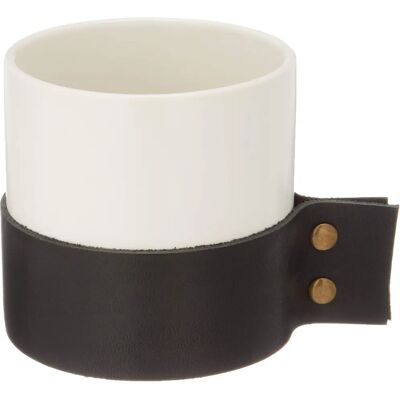 Tak Design Morgan Wrap Me Mug - Black Leather Band - Ceramic - Ø8.5x9cm - White Tak Design Morgan Wrap Me Mug - Black Leather Band - Ceramic - Ø8.5x9cm - White