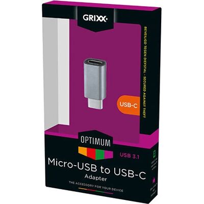 Grixx - GROADCTOMUSB01 - Gri - Micro-USB la USB-C - Adaptor Grixx - GROADCTOMUSB01 - Gri - Micro-USB la USB-C - Adaptor