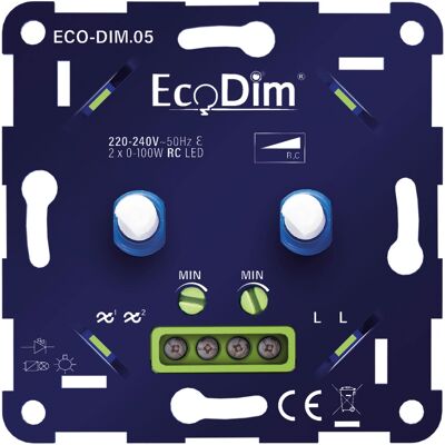 EcoDim ECO-DIM.05 Universal LED Duo Dimmer - Phasenabschnitt 2x100W EcoDim ECO-DIM.05 Universal LED Duo Dimmer - Phasenabschnitt 2x100W
