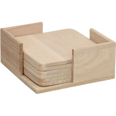 Playwood Holzhalter mit 6 Untersetzern - Natürliche Holzuntersetzer Playwood Holzhalter mit 6 Untersetzern - Natürliche Holzuntersetzer
