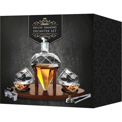Zestaw dekantora diamentowego Mikamax Deluxe - Dekantor, Szklanki, Taca Zestaw dekantora diamentowego Mikamax Deluxe - Dekantor, Szklanki, Taca
