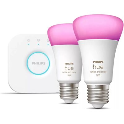 Philips Hue White & Color Ambiance E27 9W/800lm 2xA60 + Bridge (929002468810) - Publicité Philips Hue White & Color Ambiance E27 9W/800lm 2xA60 + Bridge (929002468810) - Publicité