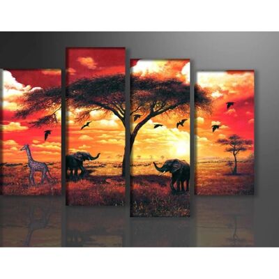 Karo-art - Afrika Dieren Oranje 130X80cm - 4luik - Painting Karo-art - Afrika Dieren Oranje 130X80cm - 4luik - Painting
