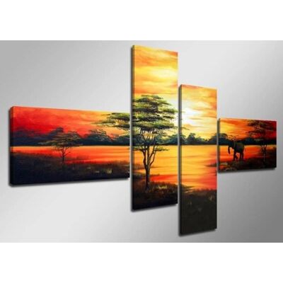 Karo-art - Afrika Natuur - 4luik - Oranje - Painting Karo-art - Afrika Natuur - 4luik - Oranje - Painting