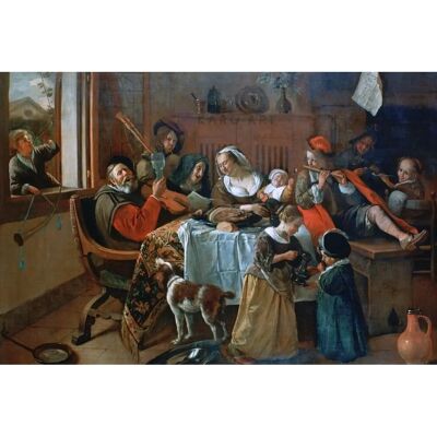 Karo-art Jan Steen Vrolijk gezin - 90x60cm Schilderij Karo-art Jan Steen Vrolijk gezin - 90x60cm Schilderij