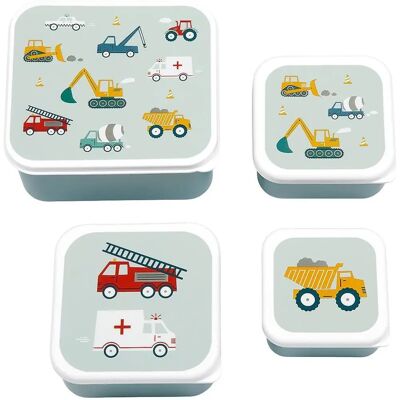 A Little Lovely Company Set aus 4 Lunch- und Snackboxen - Fahrzeuge A Little Lovely Company Set aus 4 Lunch- und Snackboxen - Fahrzeuge