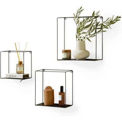LIFA LIVING Set med 3 Vägghyllor - Industriell Svart Metalldesign LIFA LIVING Set med 3 Vägghyllor - Industriell Svart Metalldesign