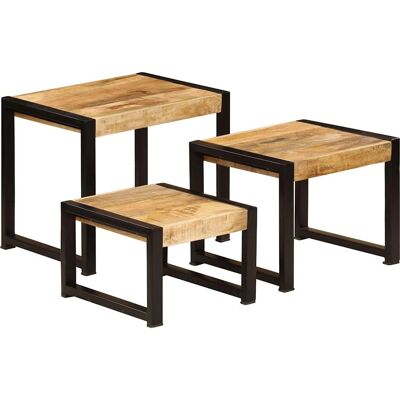 vidaXL 247404 Mango Hout Stapelbare Tafels - Koffie Bijzettafel/Side End vidaXL 247404 Mango Hout Stapelbare Tafels - Koffie Bijzettafel/Side End